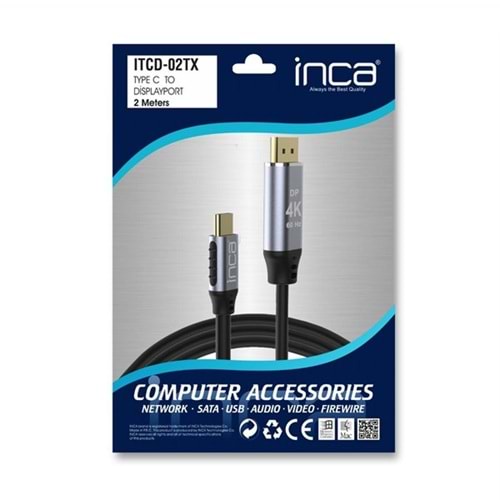INCA 2metre ITCD-02TX TYPE-C - DP Görüntü Kablosu 4K