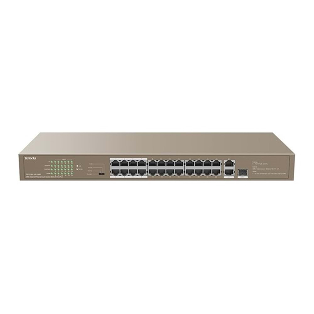 TENDA 24port PoE 250w 1-SFP 10/100/ 2-GbE Yönetilemez Switch TEF1126P-24-250W