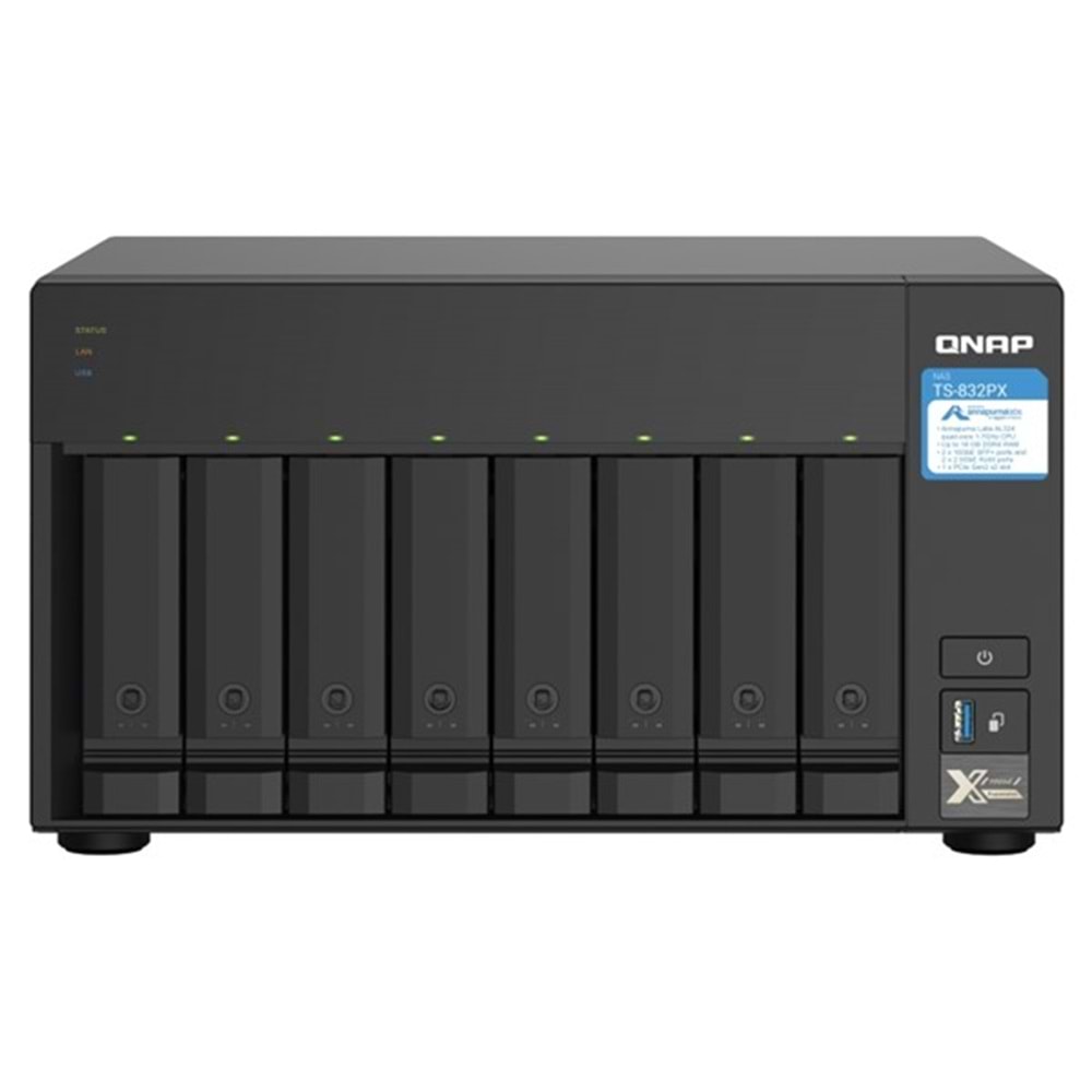 QNAP 8diskli Alpine AL324 QC-4GB RAM-10GbE SFP+ Nas Server TS-832PX