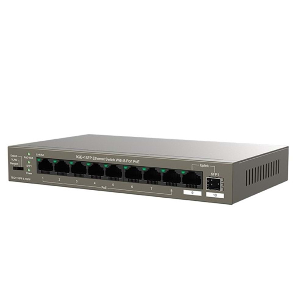 TENDA 8port PoE 102w 1-SFP Gigabit Yönetilemez Switch TEG1110PF-8-120W