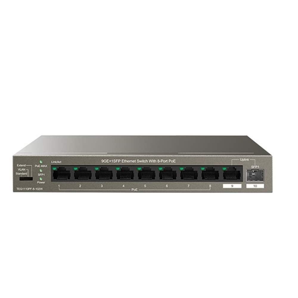 TENDA 8port PoE 102w 1-SFP Gigabit Yönetilemez Switch TEG1110PF-8-120W