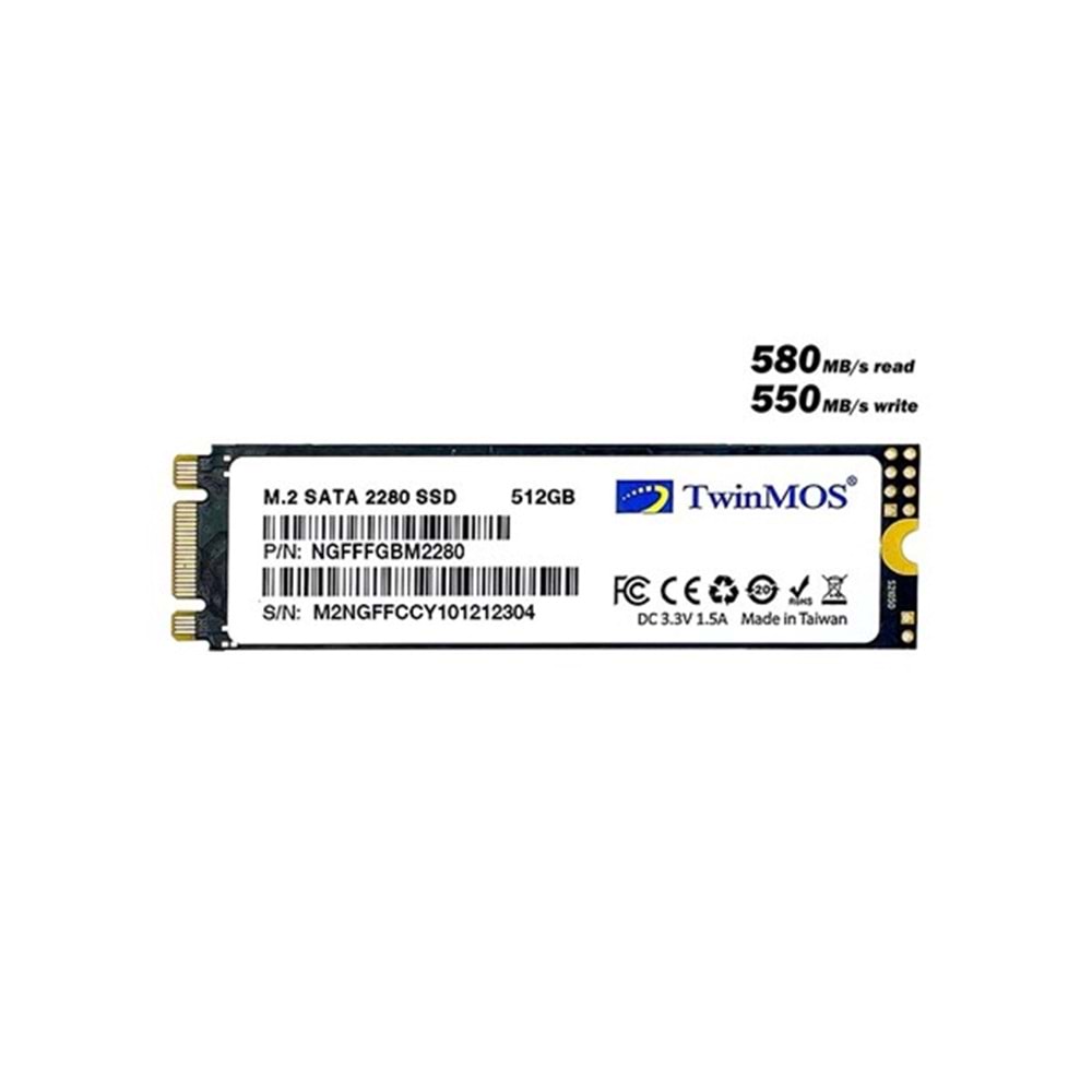 TWINMOS 512GB NGFFFGBM2280 580- 550MB/s M2 Sata Disk