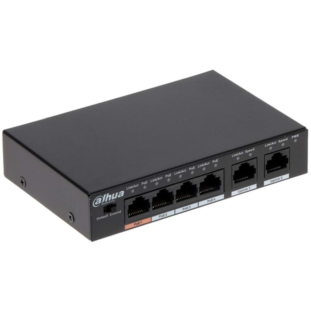 DAHUA 6port-4port PoE 60w 2-Uplink 10/100 Yönetilemez Switch PFS3006-4ET-60-V2