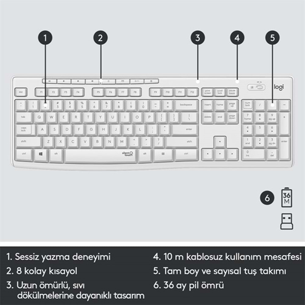LOGITECH MK295 Kablosuz Q Trk Beyaz Klavye - Mouse Set (920-010089)