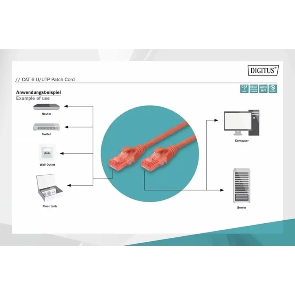 DIGITUS 1metre CAT6 Utp DK-1617-010/R Kırmızı Patch Kablo (10'lu Paket)