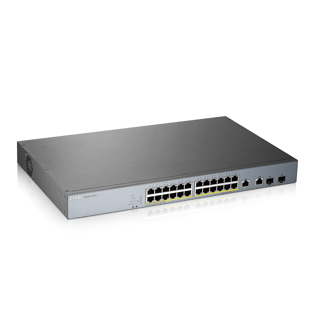 ZyXEL 24port PoE 375w 2-SFP Gigabit Yönetilebilir Switch GS1350-26HP
