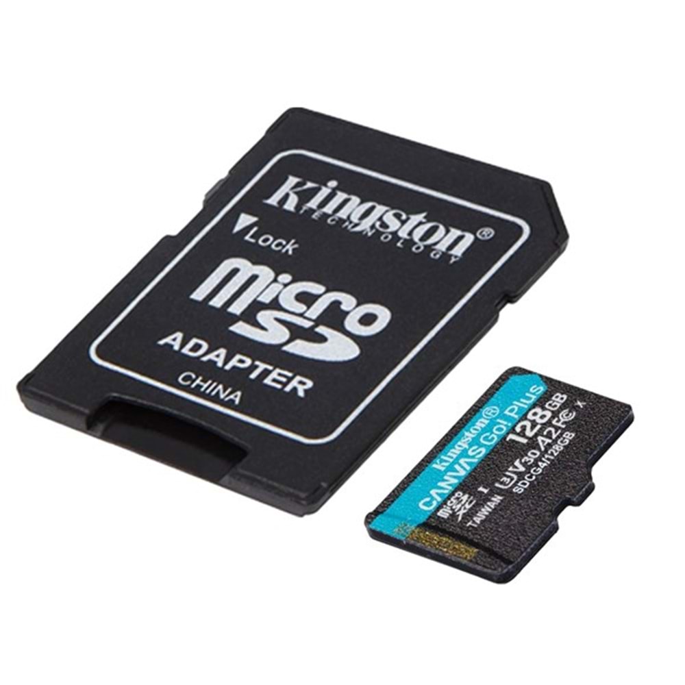 KINGSTON 128GB Canvas Go! Plus SDCG4/128GB microSDXC 200/100MB/s U3 V30 A2 SD Adaptörlü Hafıza Kartı