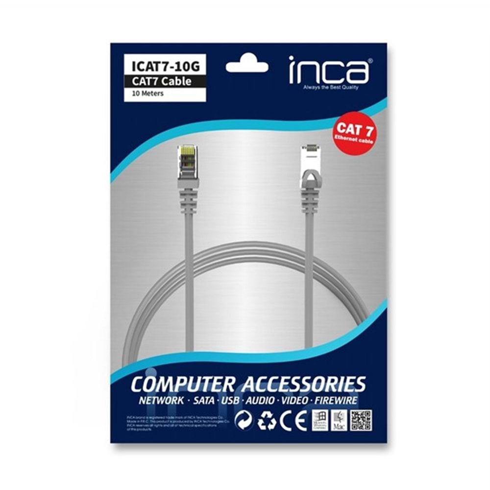 INCA 10metre CAT7 S/FTP ICAT7-10TG Gri Patch Kablo