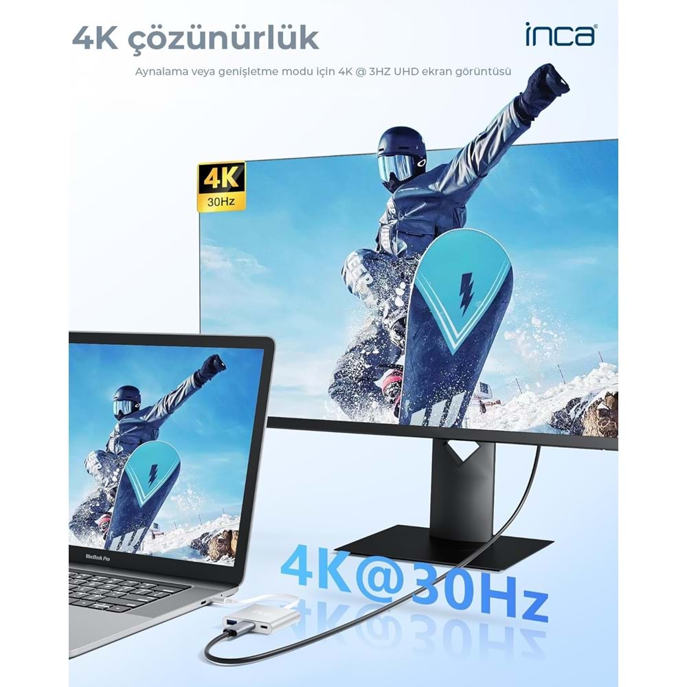 INCA ITPC-04T 0.15metre TYPE-C - HDMI Görüntü Adaptörü Gümüş 100W