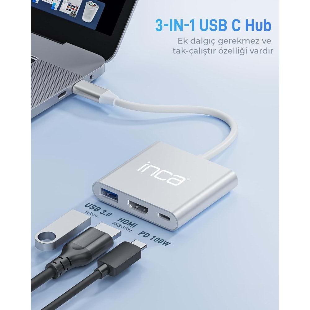 INCA ITPC-04T 0.15metre TYPE-C - HDMI Görüntü Adaptörü Gümüş 100W
