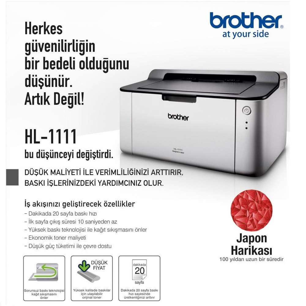 Brother HL-1111-3T Mono Laser Yazıcı (3xTam Dolu Toner)