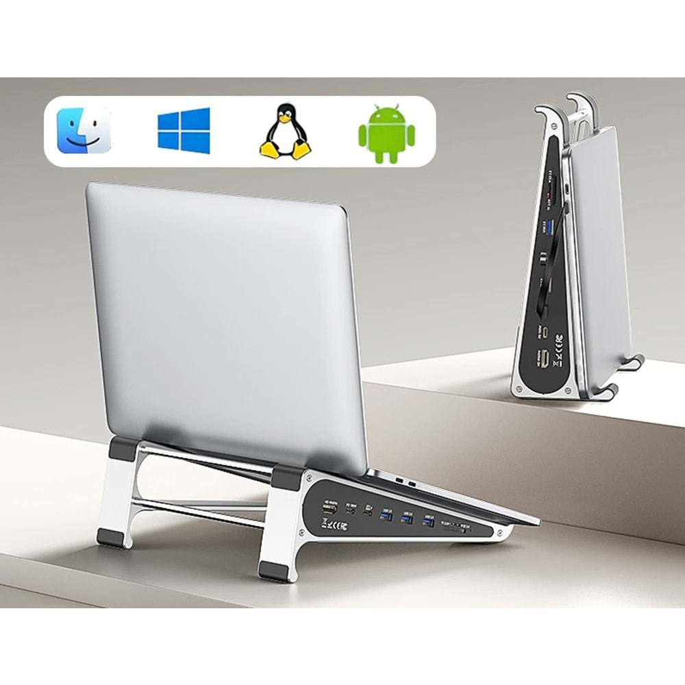 CODEGEN NSC-401 7portlu Genişletilmiş Yerleştirme İstasyonu (Docking Station) Entegre Alüminyum Notebook ve MacBook Standı