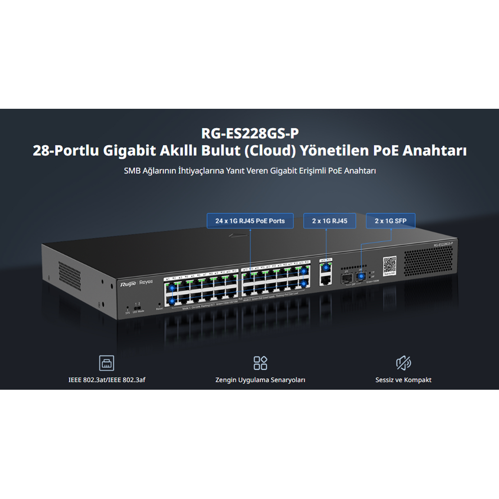 RUIJIE 24port PoE 370w 2-SFP Gigabit Yönetilebilir Switch RG-ES228GS-P