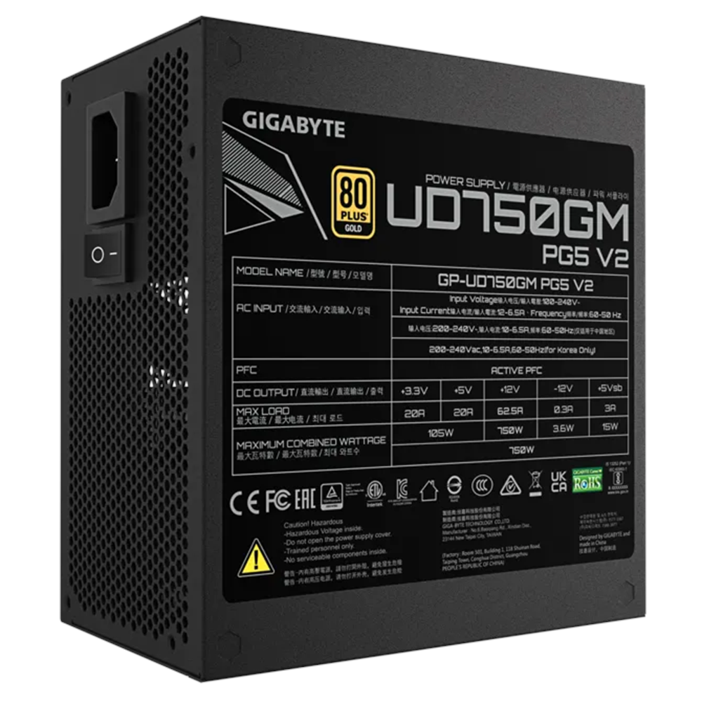 GIGABYTE 750W 80+GOLD GP-UD750GM PG5 V2 Tam Modüler Power Supply