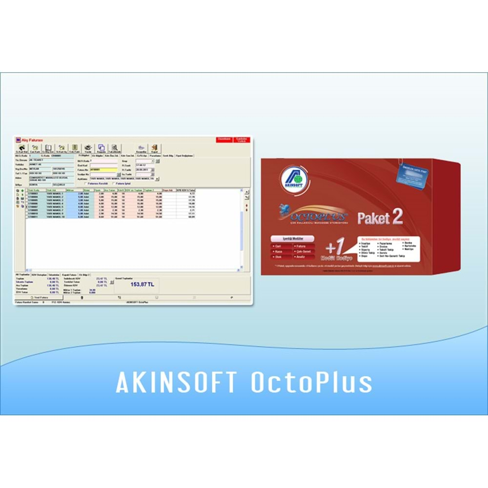 Akınsoft Octoplus Ön Muhasebe Programı (E-Arşiv E-Fatura Destekli)