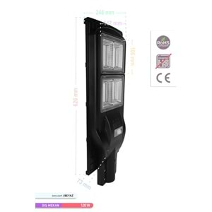 Ack 240 Led Li Led Solar Sokak Armatürü Siyah Kasa 6500K Beyaz Işık 3.2V 120W