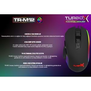 Turbox BlastOff TR-M12 2400Dpi Usb Kablolu Siyah Gaming Optik Mouse Aydınlatmalı