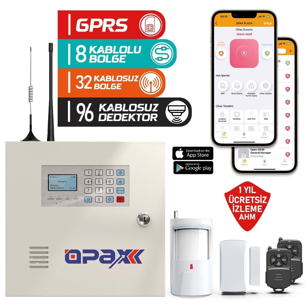 Opax 2646 Gprs Alarm Paneli Akü Dahil (1 Yıl Ahm Ücretsiz)
