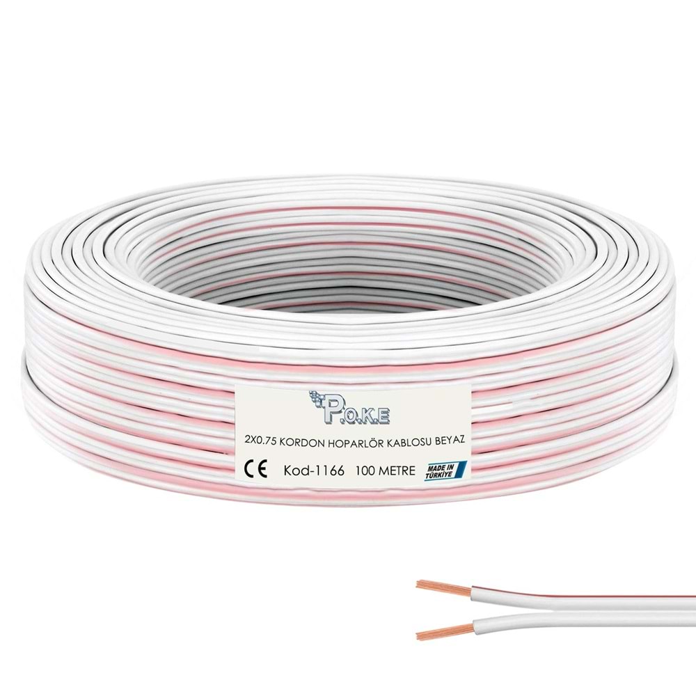 Poke Elektrik Ve Hoparlör Kablosu Kordon 2X0.75 100Mt - Beyaz