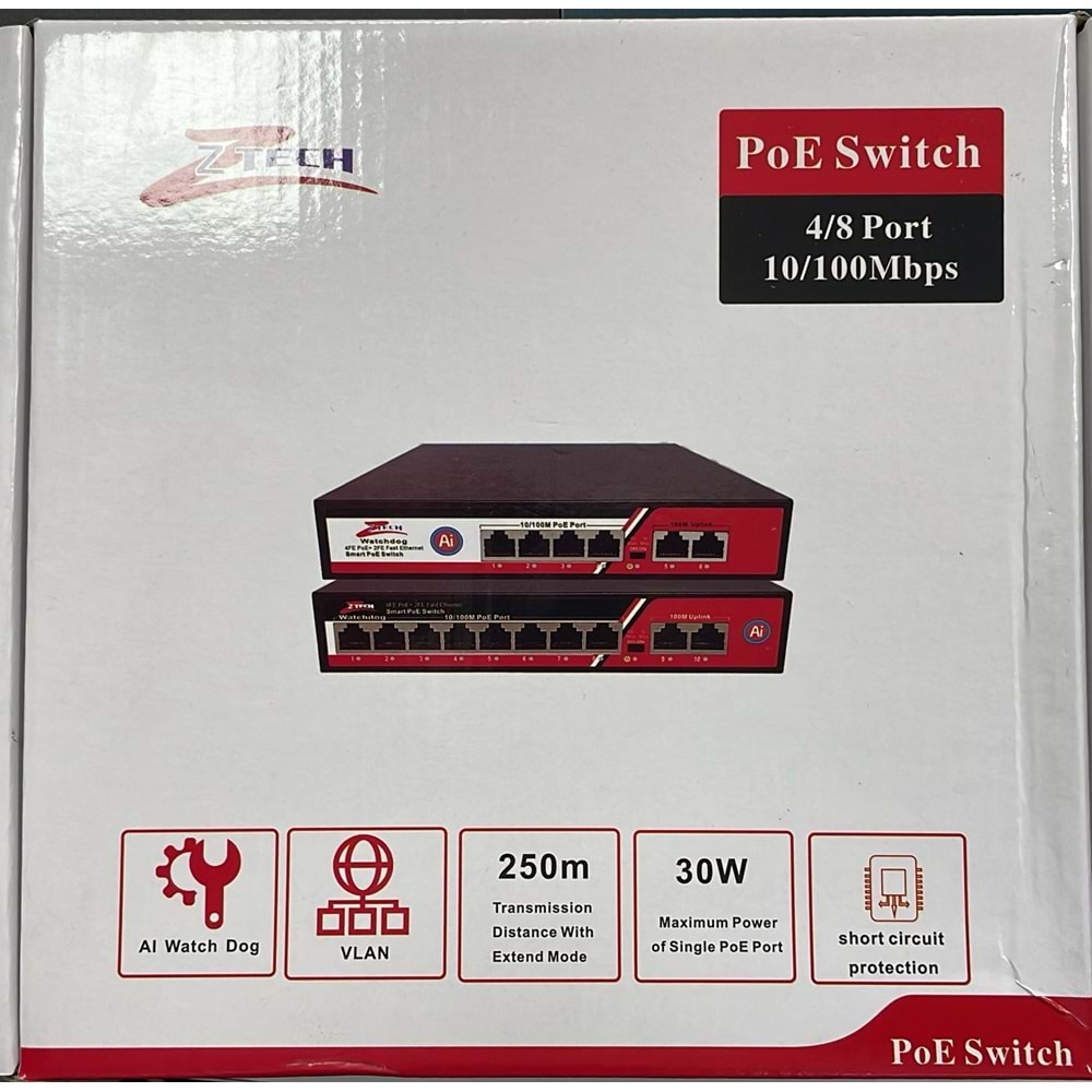 ZTECH ZR-1008 8+2 POE SWITCH 125W MEGABIT WATCHDOG