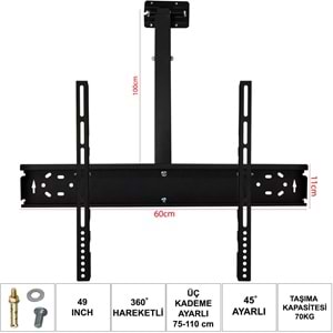 42 - 49 - 55 106-124-140cm Lcd Askı Aparatı Tavan Hareketli Ufix UF-6011T