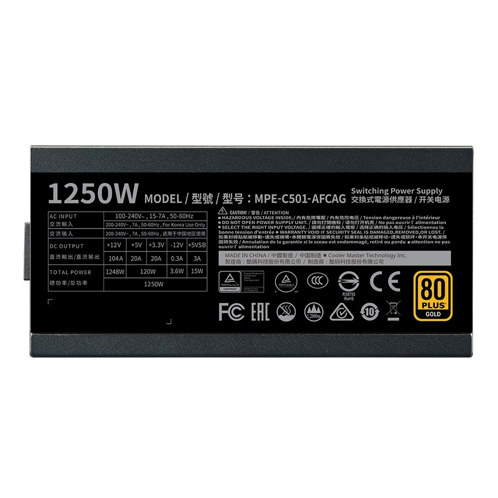 COOLERMASTER 1250W 80+ GOLD MWE V2 MPE-C501-AFCAG-3EEU PCIE 5.0 Tam Modüler Power Supply