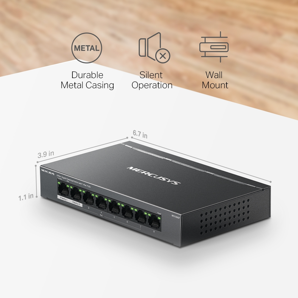 MERUCYS 8port PoE 65W Gigabit Yönetilemez Switch MS108GP