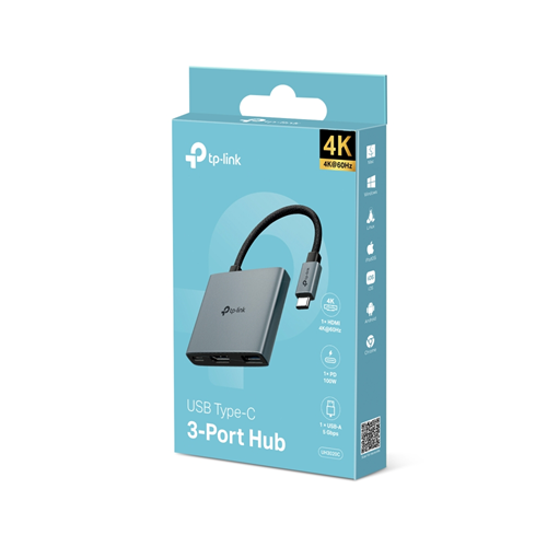 TP-LINK UH3020C USB Type-C 3-Port USB 3.0 + Gigabit Ethernet Adaptörlü Hub