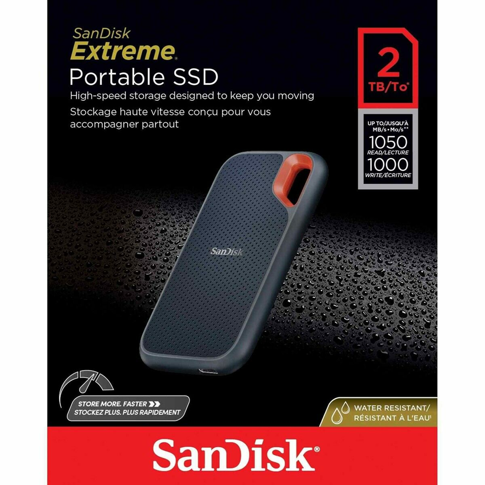 SANDISK 2TB EXTREME SDSSDE61-2T00-G25 1050-1000MB/s USB 3.2 Gen2 IP65 SSD Harici Disk