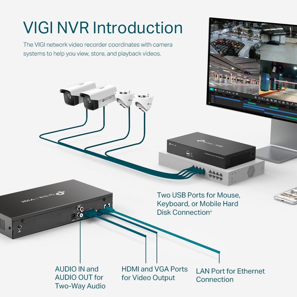 TP-LINK 8kanal VIGI NVR1008H 1-diskli H.265+ HDMI/VGA Ağ Video NVR Kayıt Cihazı