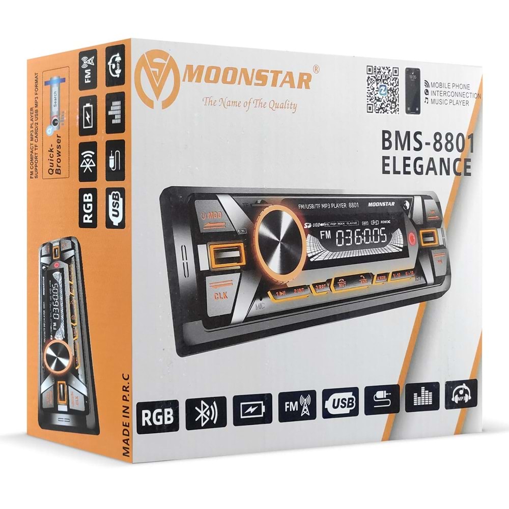 MOONSTAR BMS-8801 Oto Teyp 4X45 Watt Bluetooth Mobil Aplikasyon
